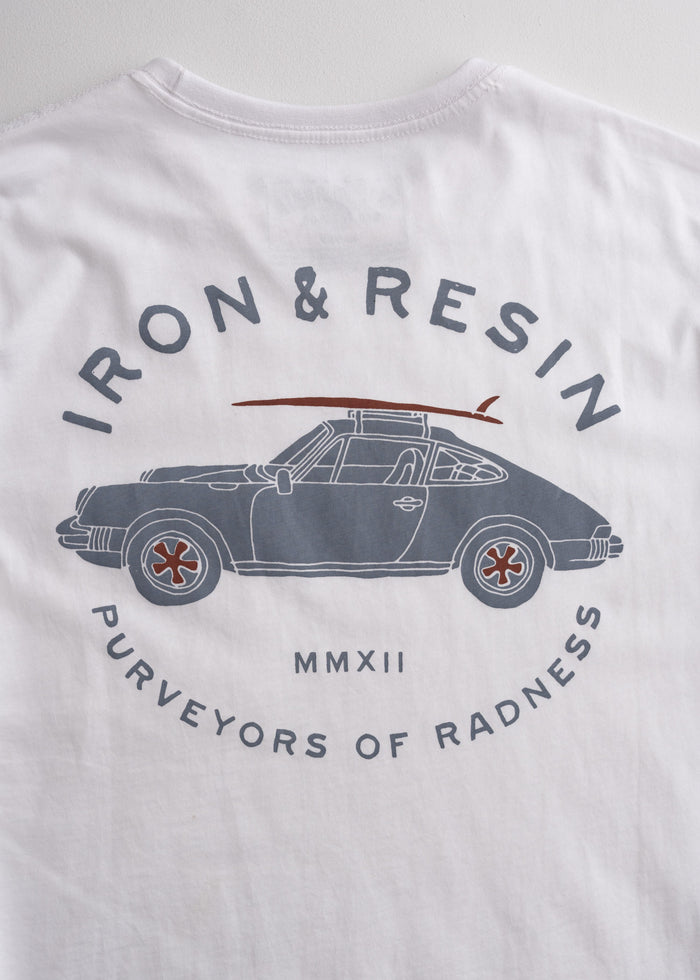 Men’s organic cotton t-shirt in White, with custom graphic print, chest pocket and soft feel, lightweight everyday tee