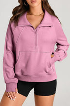 Shop Quarter Zip Stand Neck Kangaroo Pocket Sweatshirt at eAura
