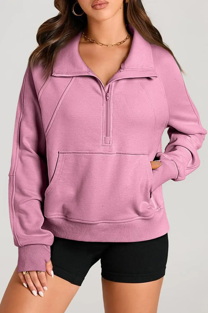 Shop Quarter Zip Stand Neck Kangaroo Pocket Sweatshirt at eAura