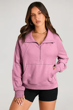 Shop Quarter Zip Stand Neck Kangaroo Pocket Sweatshirt at eAura