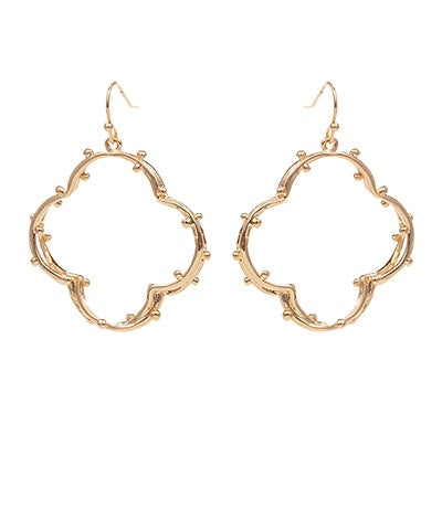 Quatrefoil Gold Clover Dotted Beaded Drop Earrings