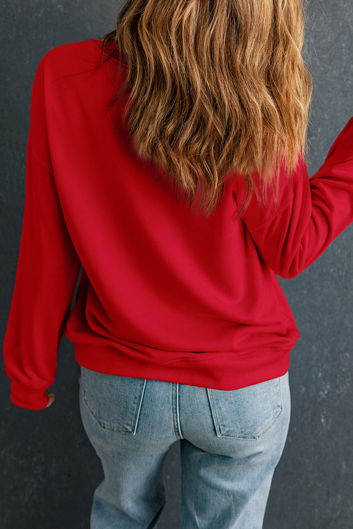 Racing Red Solid Crew Neck Drop Shoulder Plus Size Sweatshirt - Size/Plus Sweatshirts & Hoodies