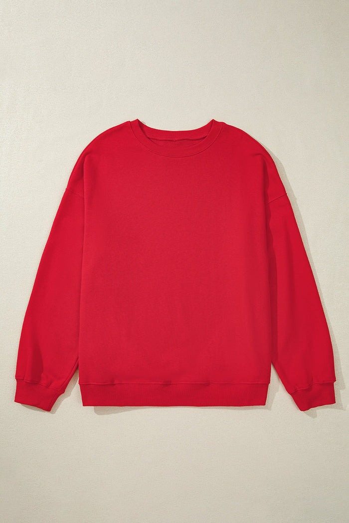 Racing Red Solid Crew Neck Drop Shoulder Plus Size Sweatshirt - Size/Plus Sweatshirts & Hoodies