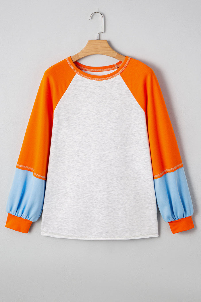 Raglan Sleeve Contrast Stitching Loose Fit Top - Tops/Long Tops