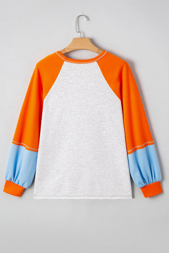 Raglan Sleeve Contrast Stitching Loose Fit Top - Tops/Long Tops