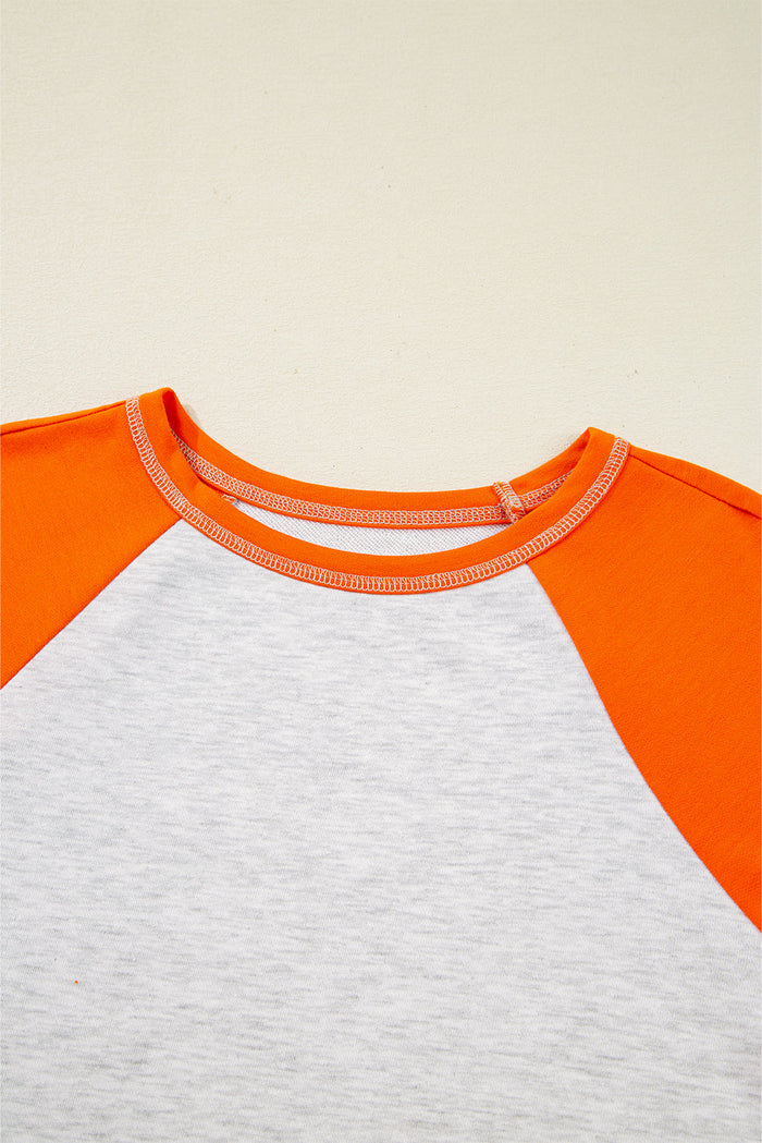 Raglan Sleeve Contrast Stitching Loose Fit Top - Tops/Long Tops