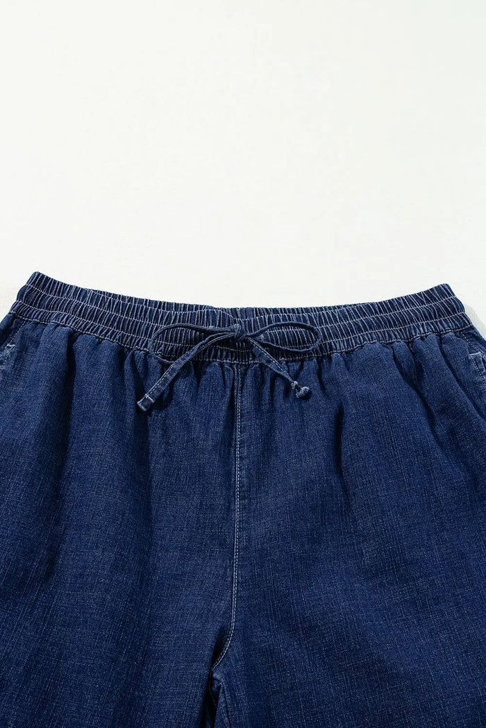 Real Teal Plus Size Drawstring High Waist Wide Leg Casual Jeans - Size/Plus Bottoms
