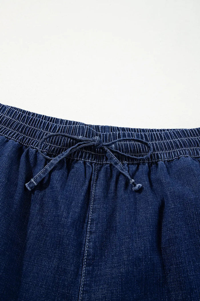 Real Teal Plus Size Drawstring High Waist Wide Leg Casual Jeans - Size/Plus Bottoms