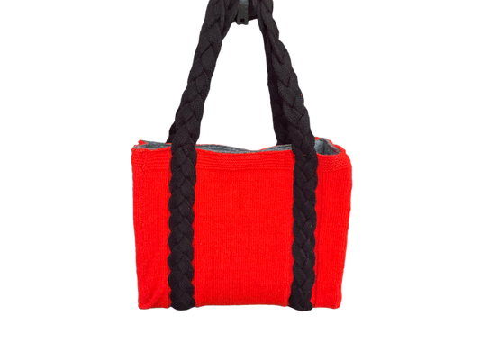 Red & Black - Hand knitted Blended  wool  Bag -Felt  lining Inside - Mojopanda Organic  Store