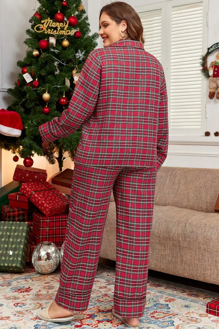 Shop Red Plaid Printed Shirt and Pants Plus Size Lounge Set at eAura