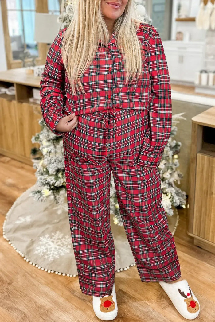 Shop Red Plaid Printed Shirt and Pants Plus Size Lounge Set at eAura