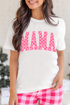 Retro Pink Checkered MAMA Graphic Tee – Ultra-Soft Cotton Blend
