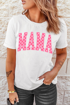 Retro Pink Checkered MAMA Graphic Tee – Ultra-Soft Cotton Blend