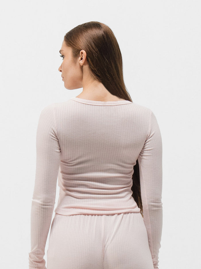 RIBBED COTTON BUTTON UP LONG SLEEVE PANTS SET