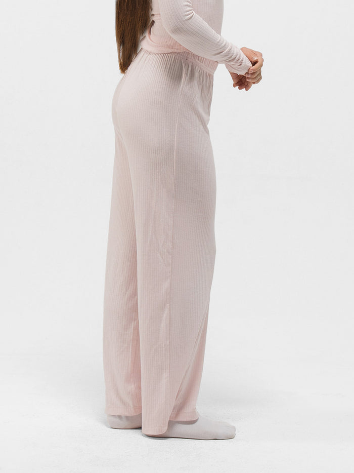 RIBBED COTTON BUTTON UP LONG SLEEVE PANTS SET