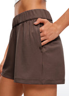 CRZ YOGA Women's Ribbed High Waisted Sweat Shorts 3'' Taupe