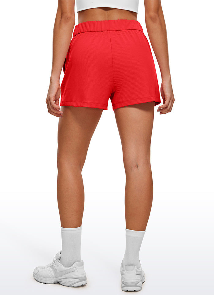 CRZ YOGA Women's Ribbed High Waisted Sweat Shorts 3'' Deep Red