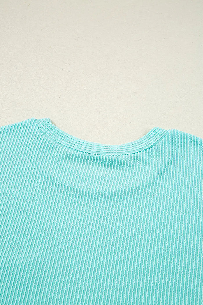 Ribbed Textured Contrast Patched Pocket Long Sleeve Top - Tops/Long Tops
