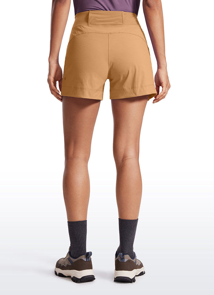 CRZ YOGA Women's Hiking Ripstop Mid-Rise Hiking Shorts Zip Pockets 4'' Doe Brown