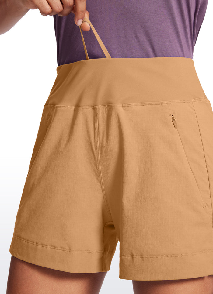 CRZ YOGA Women's Hiking Ripstop Mid-Rise Hiking Shorts Zip Pockets 4'' Doe Brown