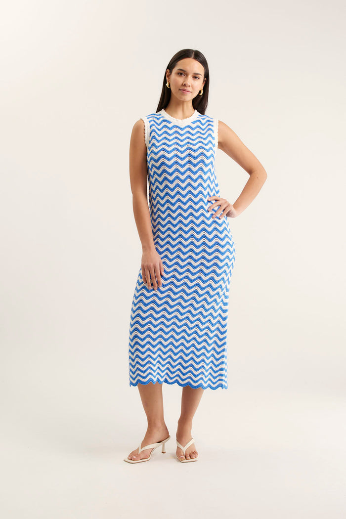 Riva Dress In Cornflower/White