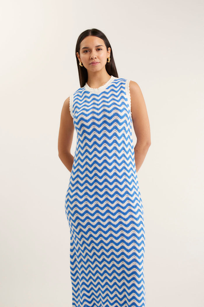 Riva Dress In Cornflower/White