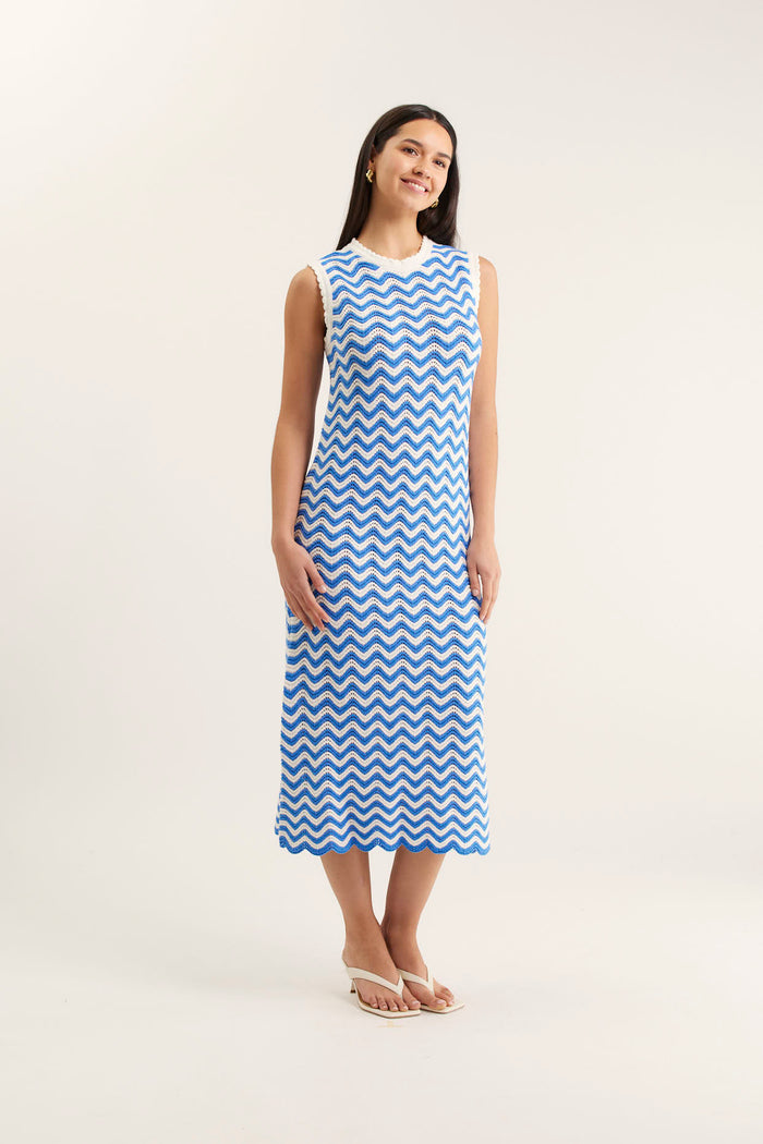 Riva Dress In Cornflower/White