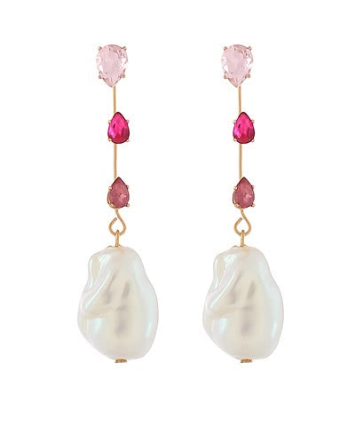 Rose Crystal & Baroque Pearl Statement Drop Earrings