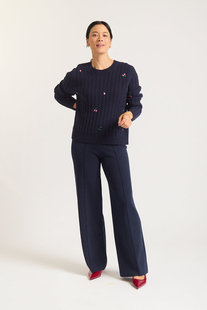 Rosette Merino Cashmere Sweater In Navy