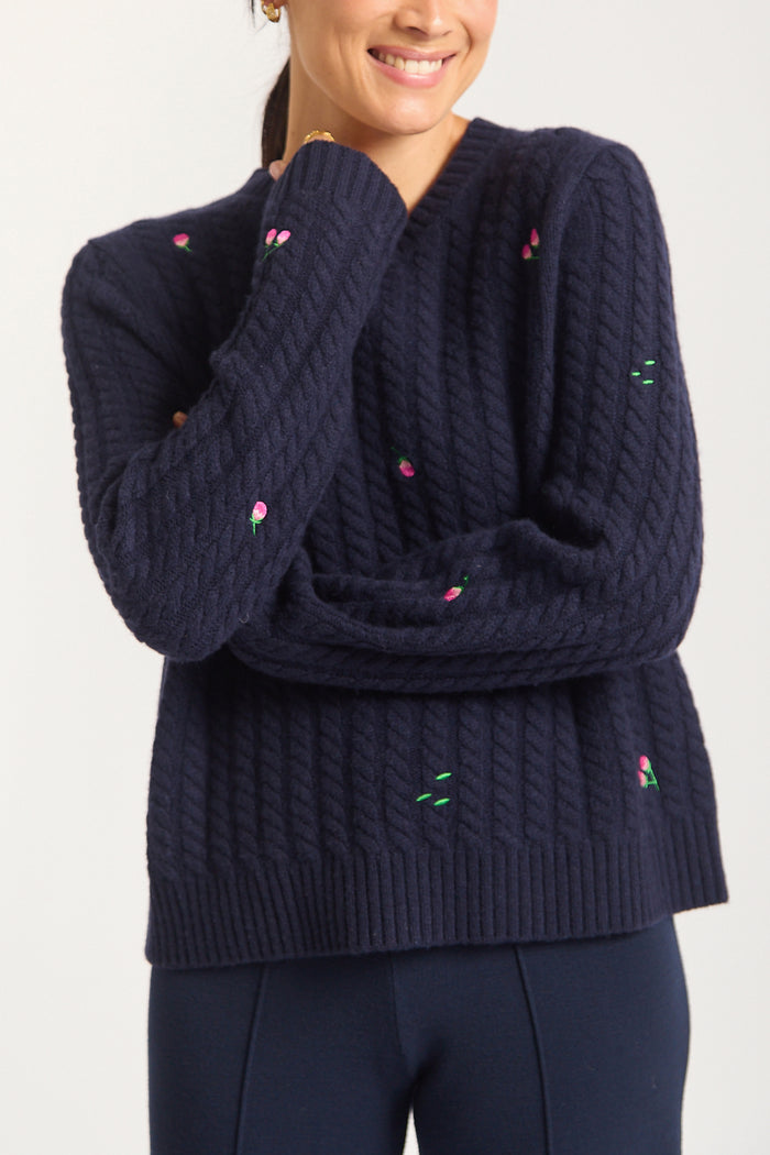 Rosette Merino Cashmere Sweater In Navy