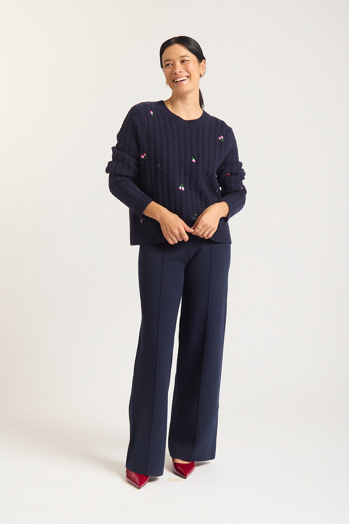 Rosette Merino Cashmere Sweater In Navy