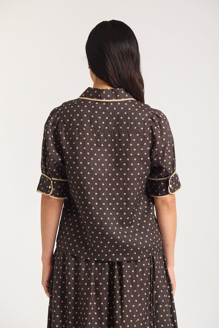 Ruby Ramie Shirt  In Choc/Beige Spot