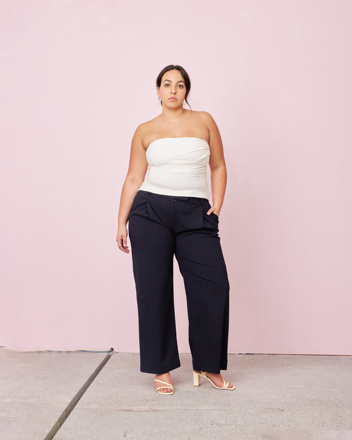 RUE TROUSER NAVY PINSTRIPE