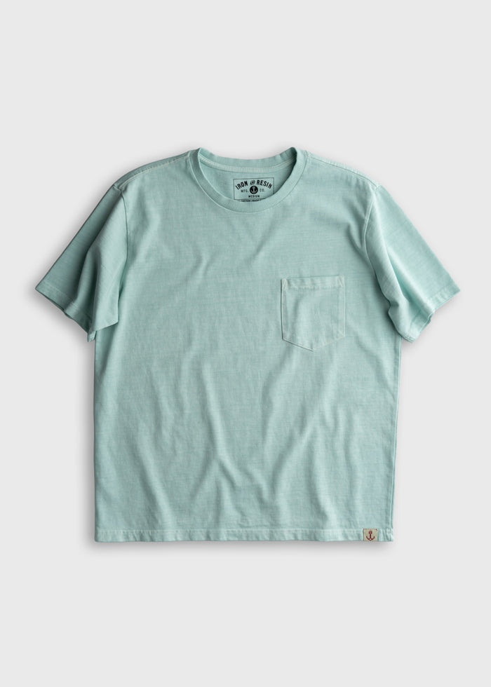 Men’s 10.25 oz heavyweight jersey cotton t-shirt in Aqua, with durable construction and soft feel, classic everyday workwear tee with clean finish