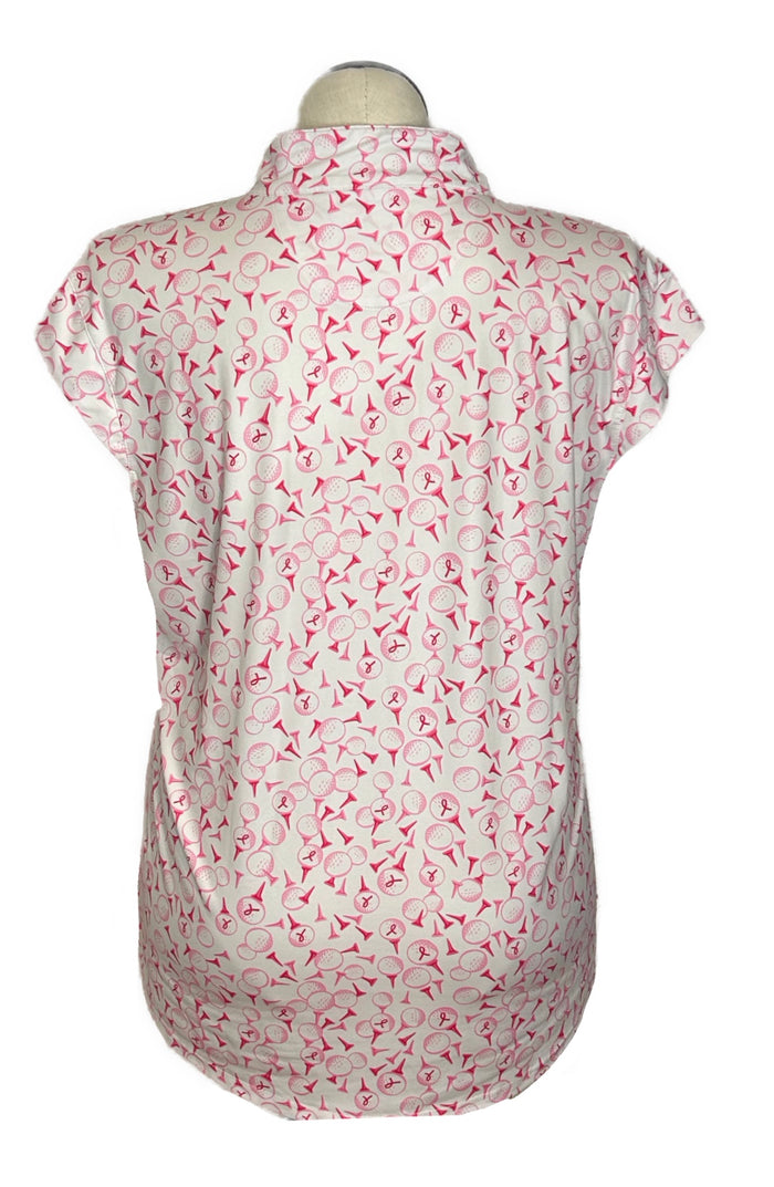 San Soleil Women's Pink & White Golf Patterned Women's Cap Sleeve Top Size XXL