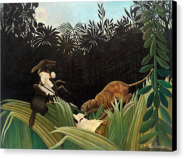 Scouts Attacked by a Tiger - Canvas Print