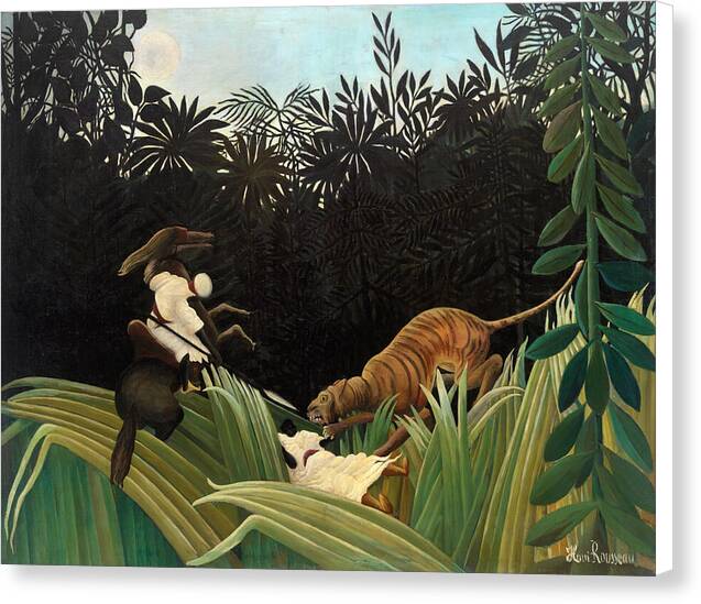 Scouts Attacked by a Tiger - Canvas Print