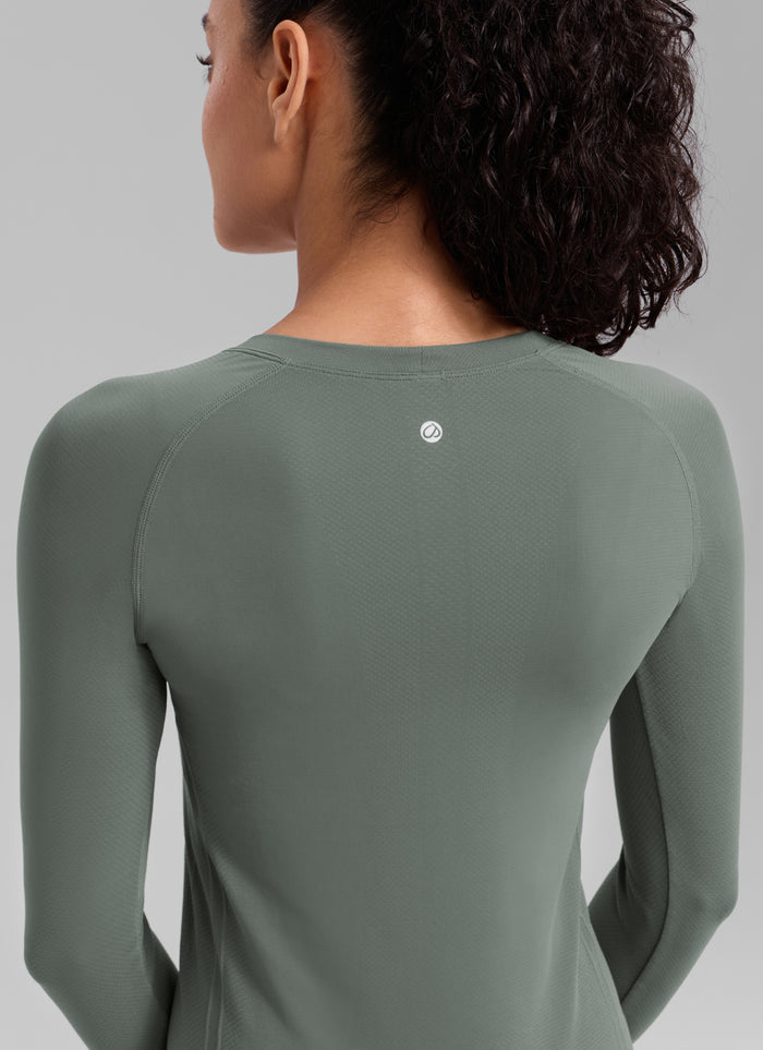CRZ YOGA Women Seamless Workout Crew Neck Long Sleeve Shirts Grey Sage