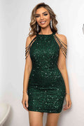 Sequin Round Neck Mini Dress - Madikfashions.com