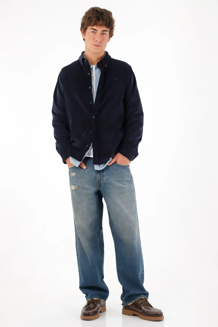 Shirt in 100% linen blue for men