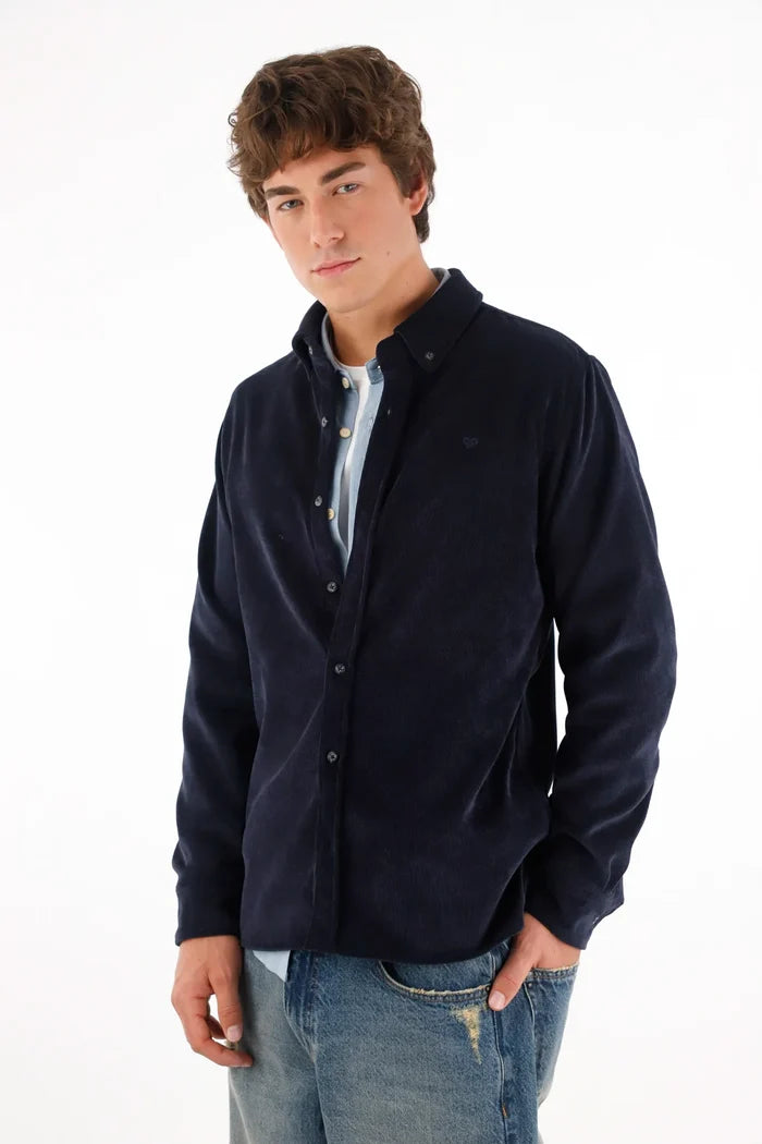 Shirt in 100% linen blue for men