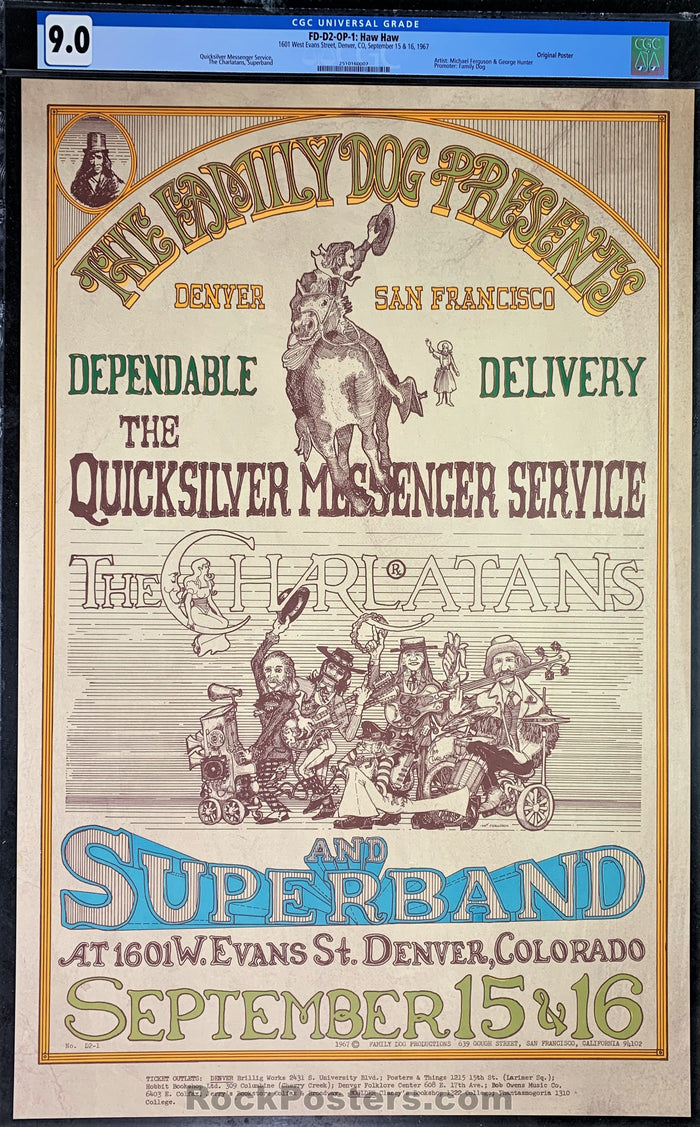 AUCTION - FDD-2 - Quicksilver Messenger Service 1967 Poster - Family Dog Denver - CGC Graded 9.0-261326-166750