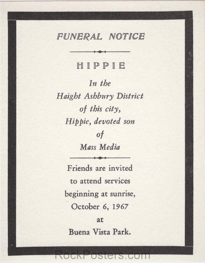 AUCTION - Death of the Hippie - Original 1967 Handbill - San Francisco - Mint-279137-166780