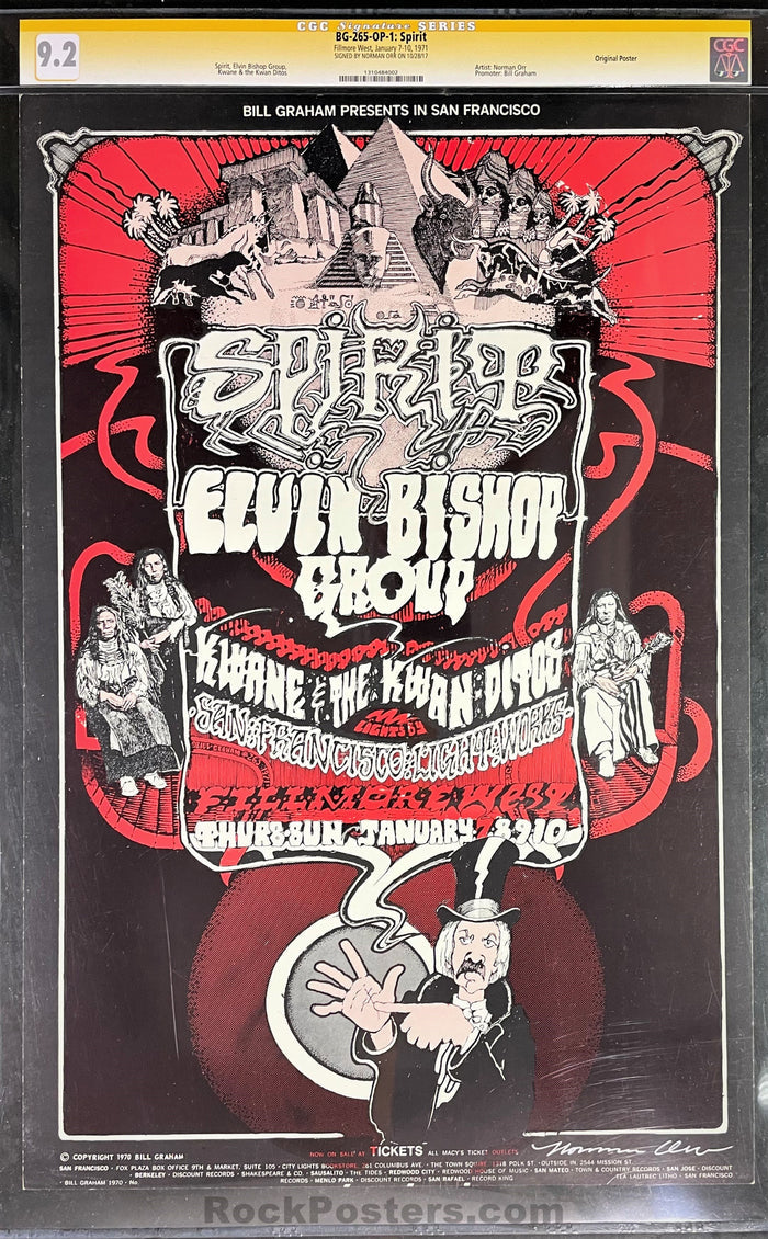 AUCTION -  BG-265 - Spirit - 1971 Poster - Fillmore Auditorium - Norman Orr Signed - CGC Graded 9.2-298316-181103