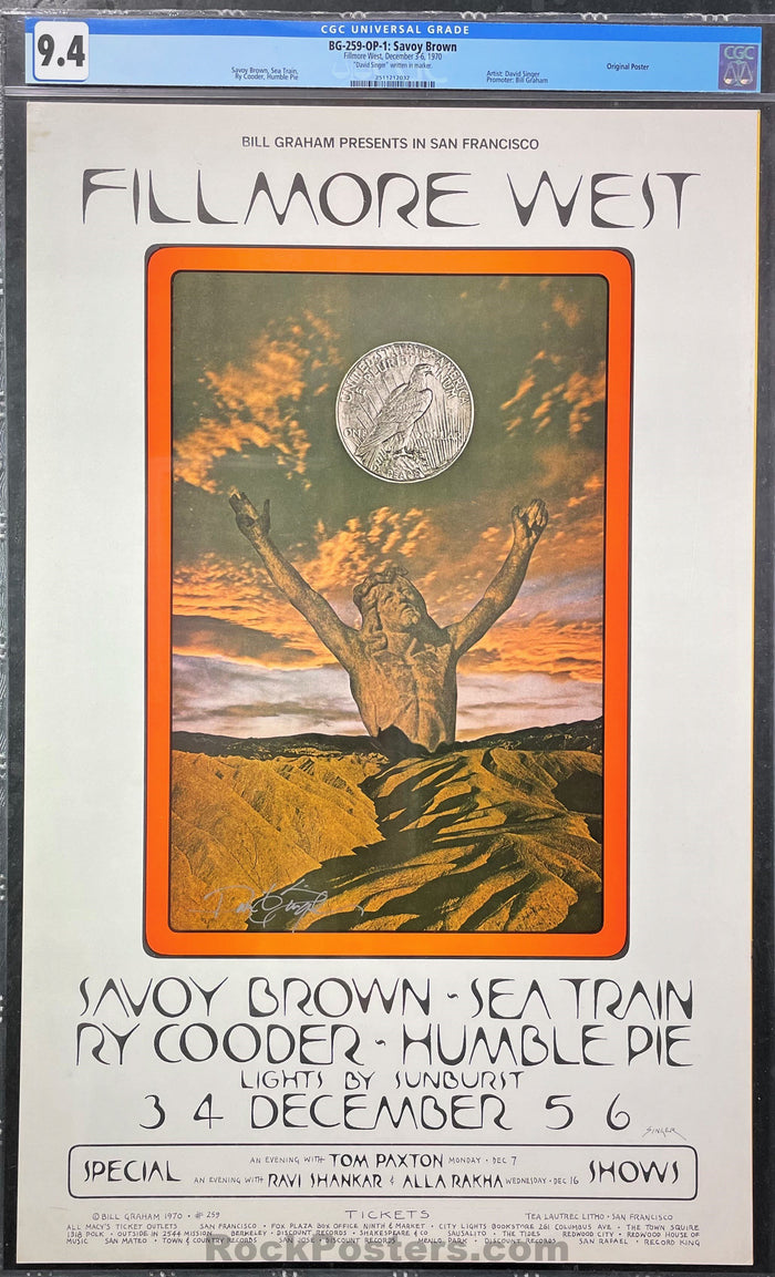 AUCTION -  BG-259 - Savoy Brown - 1970 Poster - David Singer Signed - Fillmore Auditorium - CGC Graded 9.4-298327-181108