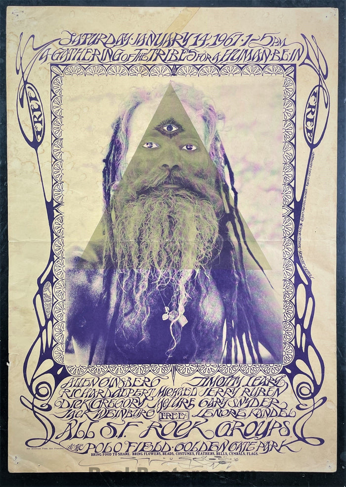 AUCTION - AOR-2.217 - Human Be-In Poster - Mouse Signed - Golden Gate Park - Very Good-296757-181109