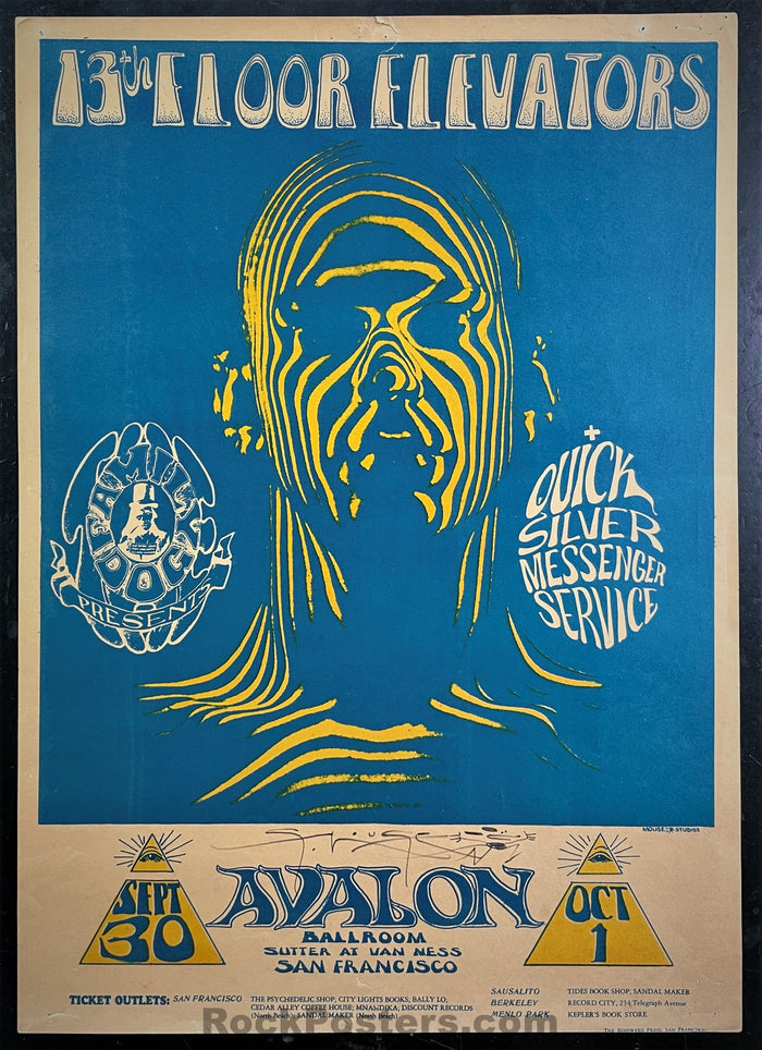 AUCTION - FD-28 - 13th Floor Elevators  - 1966 Poster - Mouse Signed - Avalon Ballroom - Good-296767-181149