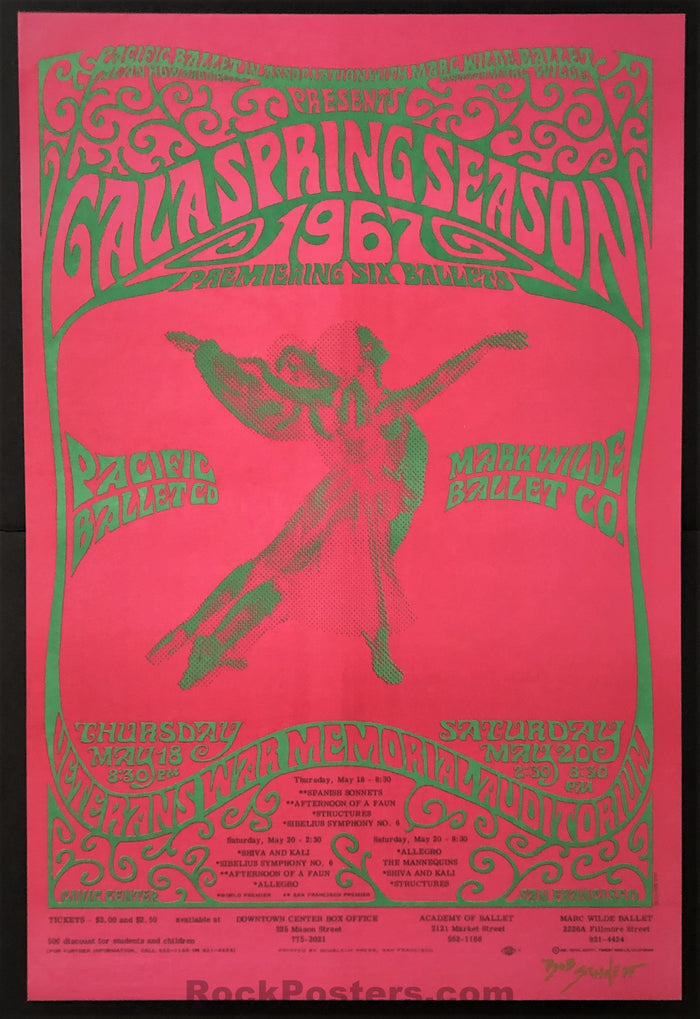 AUCTION - Psychedelic Pacific Ballet - San Francisco - Bob Schnepf Signed - 1967 Poster - Mint-324269-199096