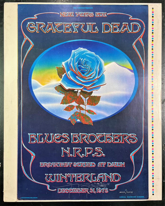 AUCTION - AOR-4.38 -  Grateful Dead Blue Rose - Stanley Mouse Signed - 1978 Uncut Poster - Winterland  - Good-325236-199114