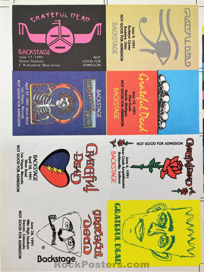 AUCTION - Grateful Dead - Uncut Sheet Backstage Passes 8 Total - 1991 - Mint-329342-199132